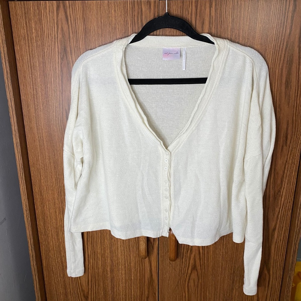 Out From Under Cardigan Womens XS Cream Button Front V-Neck Cropped Knit Sweater